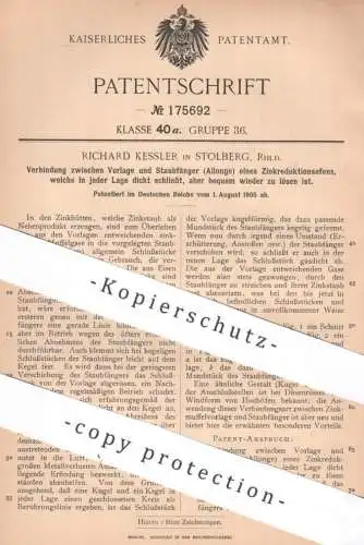 original Patent - Richard Kessler , Stolberg , Rheinland | 1905 | Zinkreduktionsofen | Zink , Zinkhütte | Ofen | Allonge