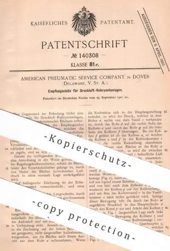 original Patent - American Pneumatic Service Company , Dover , Delaware , USA | 1901 | Empfangsstelle f. Rohrpost | Post