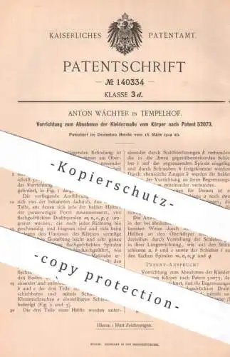 original Patent - Anton Wächter , Berlin Tempelhof | 1902 | Abnehmen der Kleidermaße vom Körper | Maßnehmen | Schneider