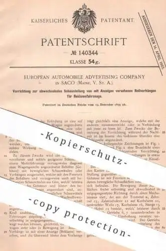 original Patent - European Automobile Advertising Company , Saco , Maine , USA | 1899 | Rollo mit Reklame | Werbung