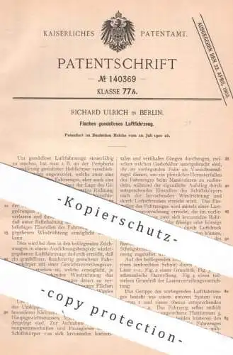 original Patent - Richard Ulrich , Berlin | 1900 | Flaches gondelloses Luftfahrzeug | Ballon , Heißluftballon Luftschiff