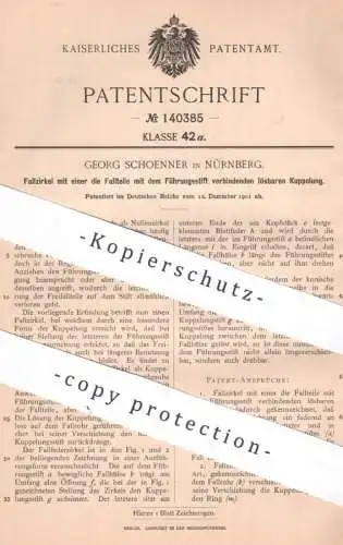 original Patent - Georg Schoenner , Nürnberg , 1901 , Fallzirkel mit Kupplung | Zirkel | Stift , Schule , Geometrie