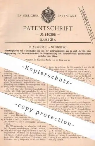 original Patent - C. Ankersen , Nürnberg | 1902 | Schaltungsweise für Fernschalter | Strom , Stromwandler , Elektriker !