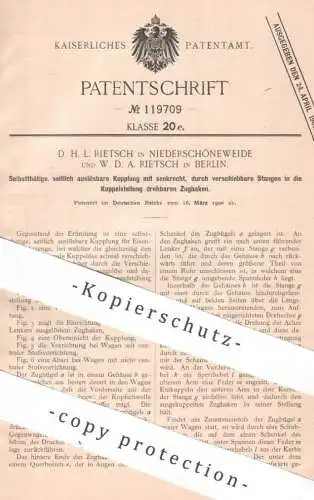 original Patent - D. H. L. Rietsch , Niederschöneweide | W. D. A. Rietsch , Berlin | 1900 | Eisenbahn - Kupplung
