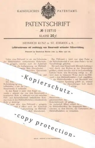 original Patent - Heinrich Kunz , St. Johann | 1900 | Luftdruckbremse | Bremse , Bremsen , Steuerventil !