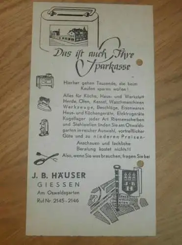 Sparkasse Giessen / Gießen , 1939 , Am Oswaldsgarten , Bank , altes Dokument !!