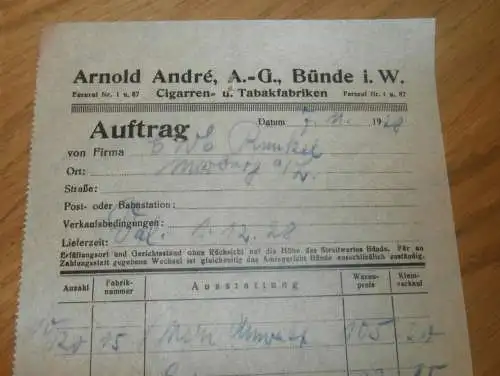 Arnold André AG in Bünde i.W., 1928 , Cigarren- und Tabakfabrik , altes Dokument !!