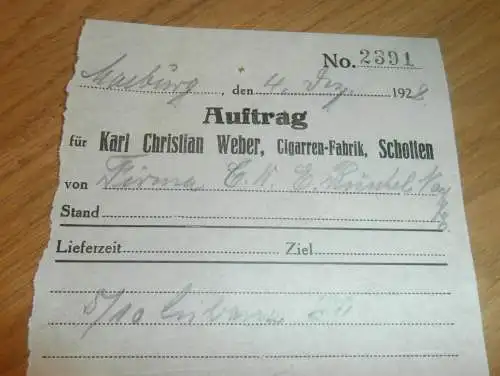 Cigarren-Fabrik - Karl Christian Weber in Schotten , 1928 , Zigarren , Gießen ,  altes Dokument !!