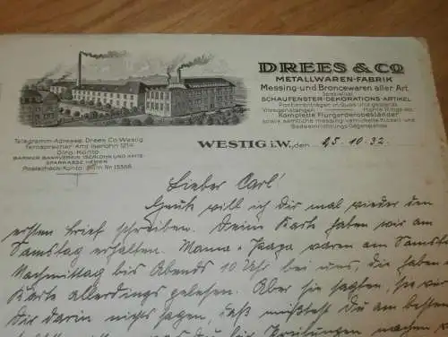 brisanter Brief , Westig i.W. 1932 , Menden , Hallingen , Holgen , Bösperde , SA , SS , Kommunisten !!!