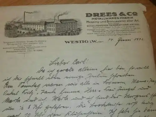 brisanter Brief , Westig i.W. 1932 , Fröndenberg , Menden , Iserlohn , Schlägerei , Gregor Strasser , SA , Nazi !!!