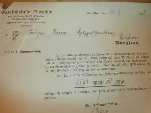 Gemeinde Burgsinn , 1937 , Holzhandel , Holzbau , Holz , Gießen , altes Dokument !!!