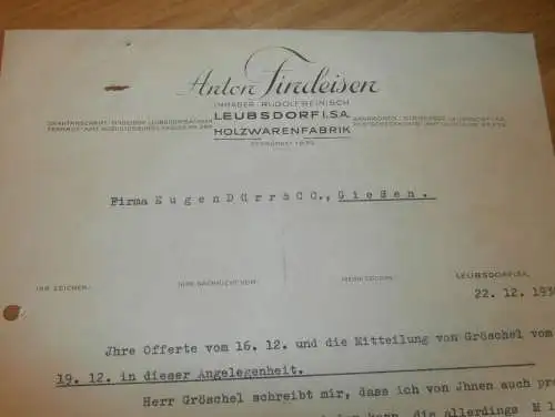Anton Findeisen in Leubsdorf i.Sa. , 1938 , Holzhandel , Holzbau , Holz , Gießen , altes Dokument !!!
