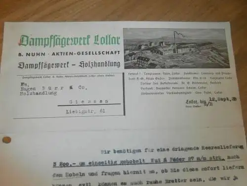 Dampfsägewerk Lollar AG , 1938 , B. Nuhn , Holzhandel , Holzbau , Holz , Gießen , altes Dokument !!!