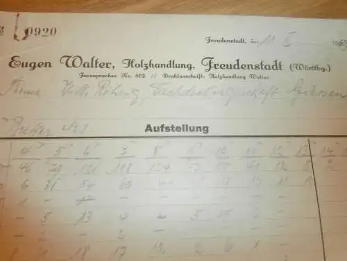 Eugen Walter in Freudenstadt i. Württemberg , 1939 , Holzbau , Holz , altes Dokument !!!