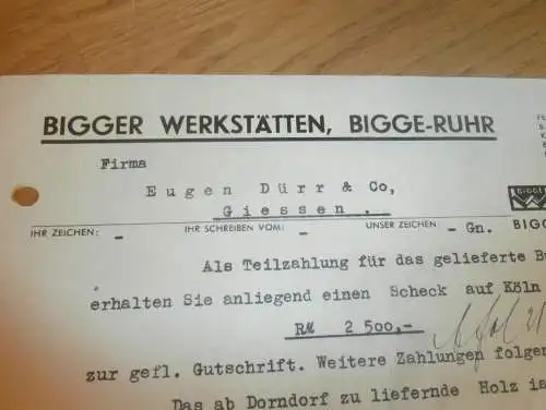 Bigger Werkstätten in Bigge / Ruhr , 1938 , Holzbau , Holz , altes Dokument !!!
