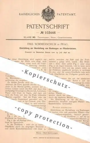 original Patent - Emil Sommerschuh , Prag Tschechien | 1898 | Rauhung an Pflasterstein | Stein , Mörtel , Presse Ziegel
