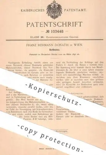 original Patent - Franz Hermann Donath , Wien , Österreich | 1897 | Bettboden | Bett , Betten | Matratze , Lattenrost