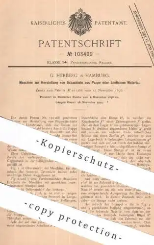 original Patent - C. Herberg , Hamburg | 1898 | Herstellung von Schachteln aus Pappe | Karton , Papier , Schachtel !!!