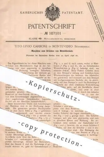 original Patent - Tito Livio Carbone , Montevideo , Südamerika | 1898 | Maschine zum Drücken von Metalldeckel | Metall