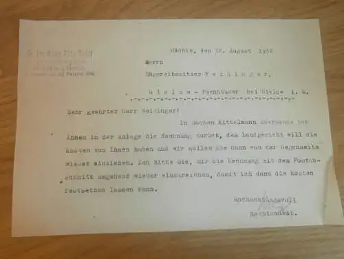 Dr. jur. Hans-Otto Wulff in Malchin i. Mecklenburg , 1932 , Kittelmann , Dokument !!!