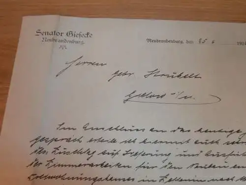 Senator Giesecke , Architekt in Neubrandenburg i. Mecklenburg , 1922 , altes Dokument !