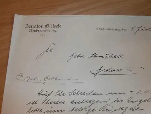 Senator Giesecke , Architekt in Neubrandenburg i. Mecklenburg , 1922 , altes Dokument !