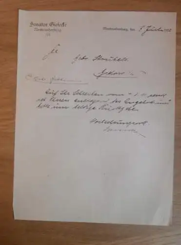 Senator Giesecke , Architekt in Neubrandenburg i. Mecklenburg , 1922 , altes Dokument !