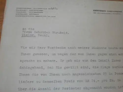 Brief von Graf von Schwerin in Zettemin i. Mecklenburg , 1932 , bei Neubrandenburg , Forst , Peenwerder , Peene , Eichen
