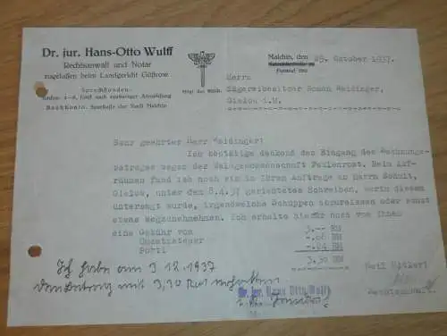 Dr. jur. Hans-Otto Wulff in Malchin i. Mecklenburg , 1937 , Waldgenossenschaft Faulenrost , Forst , Jagd !!!