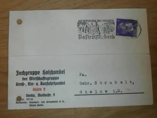 Fachgruppe Holzhandel Stettin , 1942 , Holzbau , Gielow , alte Karte !!!