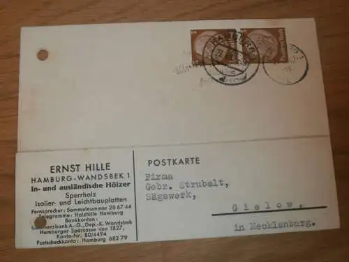 In- und ausländische Hölzer , Ernst Hille in Hamburg-Wandsbek , 1942 , Holzbau , alte Karte !!!