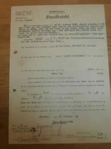 Strafbefehl Haft - Sägerei - F. Barth in Gielow i. Mecklenburg , 1935 , Polizei , Gendarmerie , Teterow - Malchin !!!