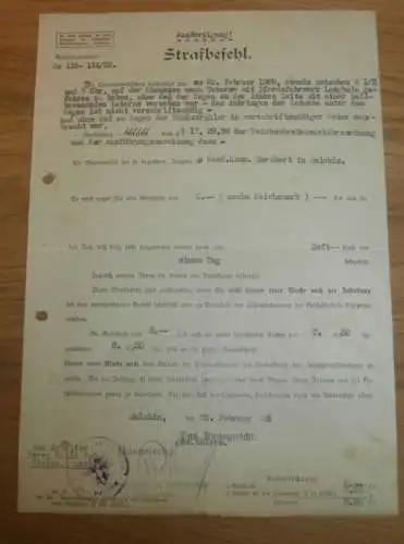 Strafbefehl Haft - Sägerei - Willi Voß in Gielow i. Mecklenburg , 1935 , Polizei , Gendarmerie , Teterow - Malchin !!!