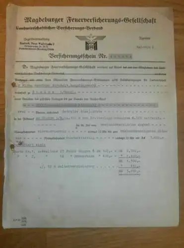 Magdeburger Feuerversicherung , 1944 , Dampfsägewerk Strubelt in Gielow , Versicherung , altes Dokument !!!