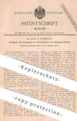 original Patent - Dr. Ruer , Hamburg | 1894 | Reinigung des Kalisalpeters von Kaliumperchlorat | Haeussermann | Chemie