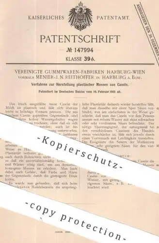 original Patent - Vereinigte Gummiwaren Fabriken Harburg Wien , vorm. Menier J. N. Reithoffer | 1901 | plastische Masse