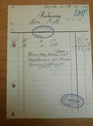 Gärtner Buchholz in Teupitz , 1935 , Gärtnerei , alte Rechnung !!!