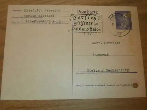 Kistenfabrik F. Herrmann Berlin Bliesdorf , 1942 , alte Karte , Gielow !!!
