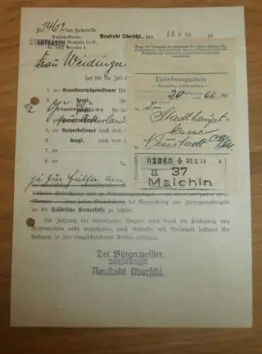 Neustadt i. Oberschlesien / Prudnik , 1944 , Bürgermeister , Schlesien , alte Rechnung !!!