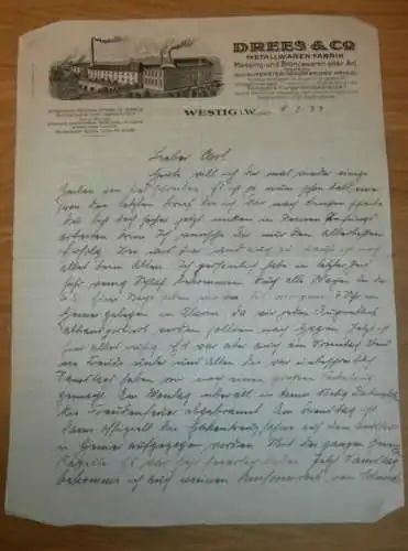 brisanter Brief , Westig i.W. 1933 , SS Wachen , Alarm , Abtransport , Kommunisten , Sundwig , Hakenkreuz !!!