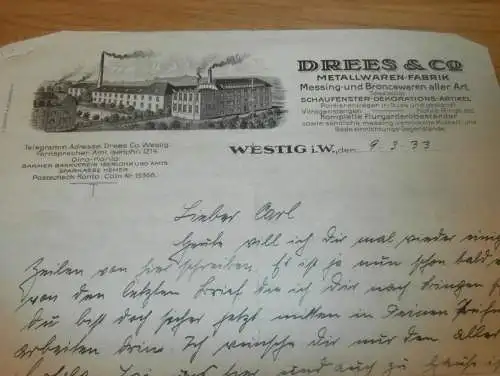 brisanter Brief , Westig i.W. 1933 , SS Wachen , Alarm , Abtransport , Kommunisten , Sundwig , Hakenkreuz !!!