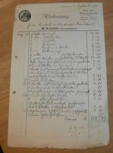 Schmiedemeister W. Krumm in Gielow i. Mecklenburg , 1932 , Schmiede , alte Rechnung !!!