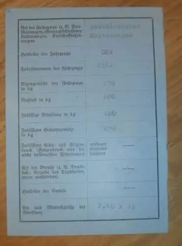 Fahrzeugschein , Führerschule Alt Rehse 1938 ,  Landrat Neustrelitz , DKW , SS !!