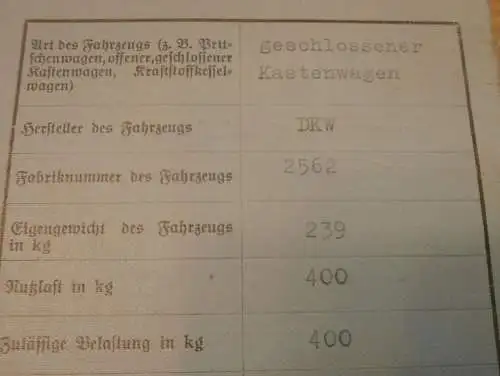 Fahrzeugschein , Führerschule Alt Rehse 1938 ,  Landrat Neustrelitz , DKW , SS !!