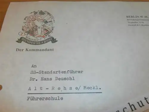 Dokument - Olympisches Dorf 1936 - Alt Rehse , Freiherr von Gilsa Autograph , Olympia , Olympiade , Führerschule , SS !!