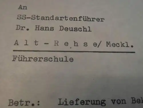 Dokument - Olympisches Dorf 1936 - Alt Rehse , Freiherr von Gilsa Autograph , Olympia , Olympiade , Führerschule , SS !!