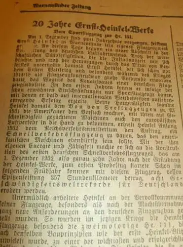 Zeitung Warnemünde , 30.11.1942, Panzer , Eutin , Reichsbräuteschule , Heinkel Werke in Rostock , Mecklenburg