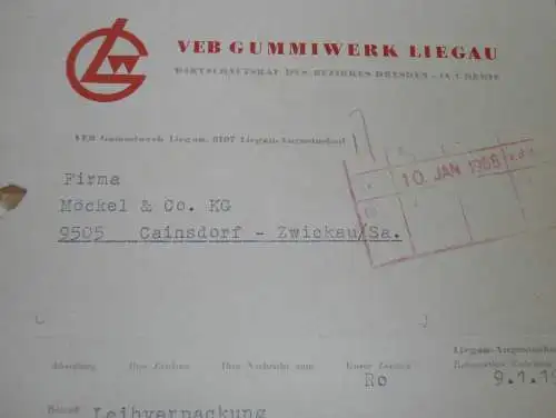 VEB Gummiwerk Liegau b. Dresden , 1968 , alte Rechnung , Reklame / Werbung !!