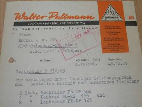 Walter Pallmann KG in Glauchau / Altenburg , 1969 , alte Rechnung , Reklame / Werbung !!