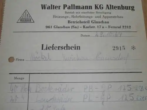 Walter Pallmann KG in Altenburg , Glauchau , 1969 , alte Rechnung , Reklame / Werbung !!